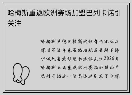 哈梅斯重返欧洲赛场加盟巴列卡诺引关注